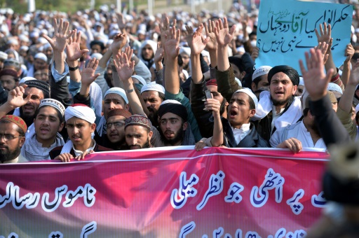Manifestation contre le blasphème sur les réseaux sociaux à Islamabad, le 8 mars 2017 © AAMIR QURESHI AFP