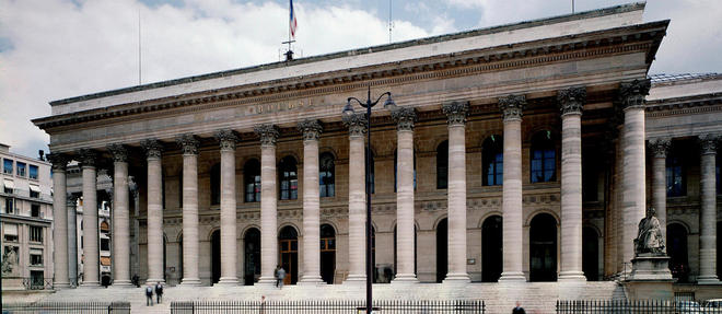 Vue de la facade de la Bourse réalisée par l'architecte Alexandre Théodore Brongniart (1739-1813) à Paris (illustration). 