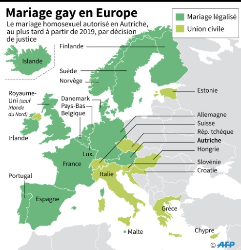 Mariage et union gays en Europe © Sophie RAMIS AFP