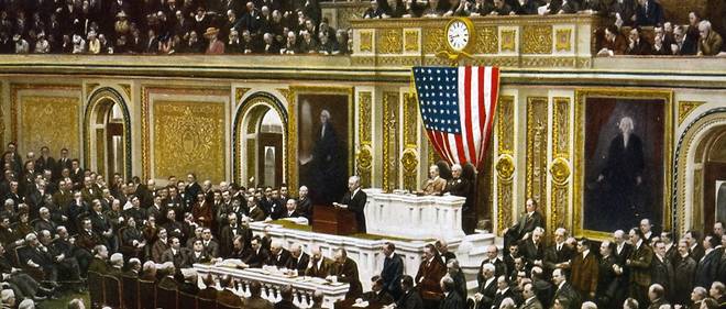 Le 2 avril 1917, le pr&#233;sident am&#233;ricain Woodrow Wilson demande au Congr&#232;s de valider la d&#233;claration de guerre aux puissances de l'Axe.&#160;