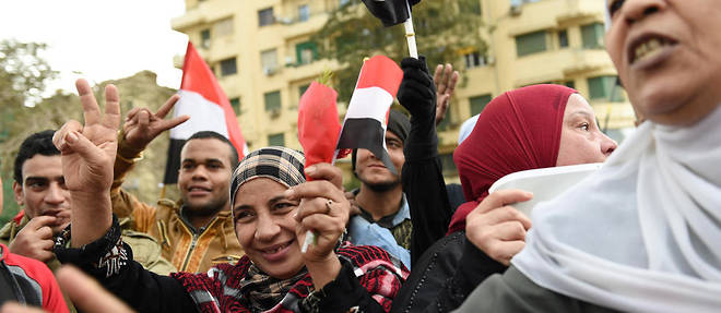 Rassemblement pro-al-Sissi sur la place Tahrir, le 25 janvier 2016, lors du cinqui&#232;me anniversaire de la r&#233;volution de 2011.