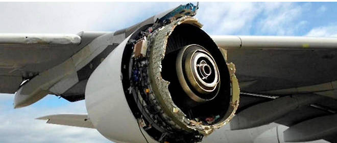 Le moteur n&#176; 4 de l&#8217;Airbus A380 d&#8217;Air France apr&#232;s la perte de son fan, autrement appel&#233; soufflante.