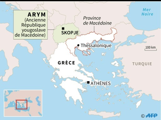 Carte de localisation de la province de Macédoine en Grèce et de l'ancienne République yougoslave de Macédoine © Kun TIAN AFP