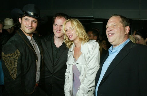 Robert Rodriguez, Quentin Tarantino, Uma Thurman et Harvey Weinstein le 7 avril 2004 à Los Angeles  © Kevin Winter GETTY IMAGES NORTH AMERICA/AFP/Archives