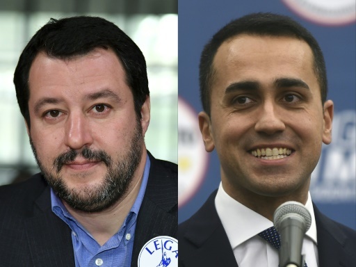 (COMBO) Ce photomontage créé le 3 avril 2018 montre les leaders de la Ligue Matteo Salvini et du M5S Luigi Di Maio © Alberto PIZZOLI, Filippo MONTEFORTE                   AFP/Archives