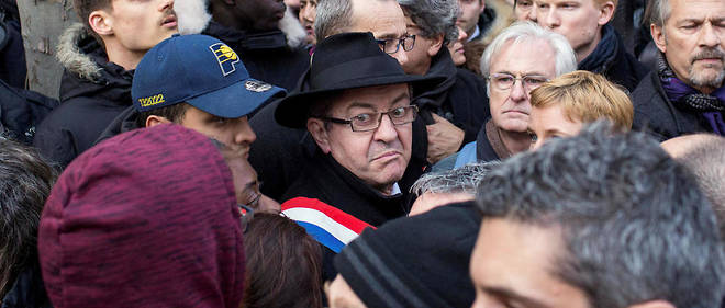 Tension. Jean-Luc M&#233;lenchon &#224; Paris, le 28 mars, lors de la marche blanche en hommage &#224; Mireille Knoll.