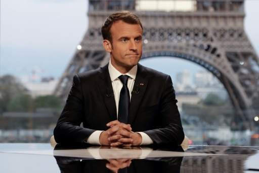 Emmanuel Macron lors de l'interview menée le 15 avril 2018. Interrogé sur l'idée d'une deuxième journée de solidarité, Emmanuel Macron a jugé cette piste "intéressante" © FRANCOIS GUILLOT AFP