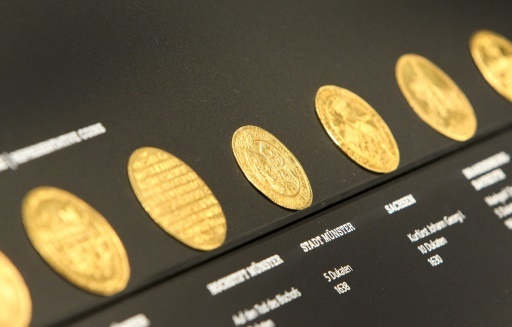 Des pièces d'or exposées au siège de la "Bundesbank" à Francfort? le 10 avril 2018 © Daniel ROLAND AFP