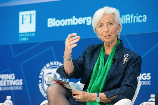 La directrice générale du FMI Christine Lagarde lors d'une conférence sur la corruption le 22 avril 2018, à l'occasion des réunions de printemps du FMI et de la Banque mondiale à Washington © Stephen Jaffe INTERNATIONAL MONETARY FUND/AFP