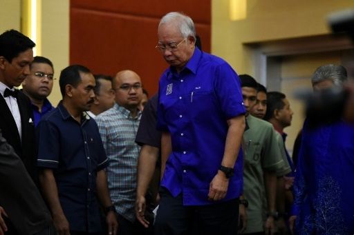 Le Premier ministre sortant en Malaisie Najib Razak s'apprête à rencontrer la presse le 10 mai 2018 à Kuala Lumpur après sa défaite électorale  © MOHD RASFAN AFP