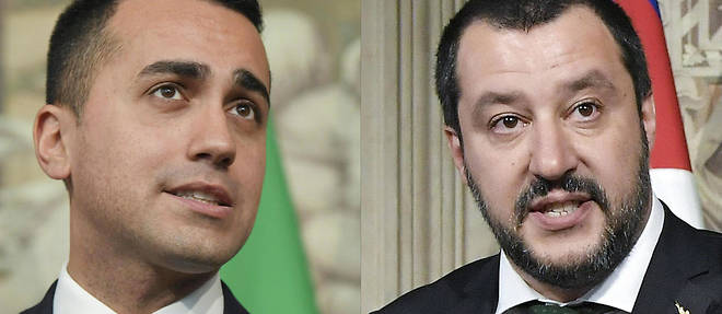 Luigi Di Maio leader du Mouvement 5 &#233;toiles et Matteo Salvini, celui de la Ligue. Les deux hommes doivent s'entendre alors que leurs &#233;lecteurs ont des attentes tr&#232;s diff&#233;rentes.