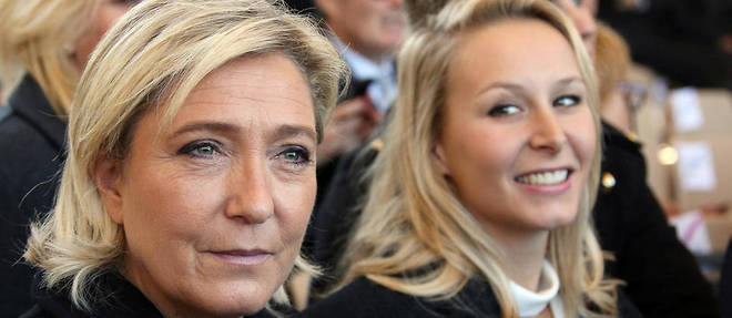 Marion Mar&#233;chal, au deuxi&#232;me plan, et sa tante Marine Le Pen, pr&#233;sidente du FN, en octobre 2016.
