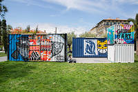  La galerie d’art itinérante Le Container en escale sur la ­promenade du Paillon.  ©Ian HANNING/REA