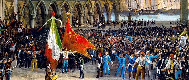 R&#233;volution. La proclamation de la r&#233;publique de Saint-Marc, &#224; Venise, en 1848, immortalis&#233;e par Luigi Querena.