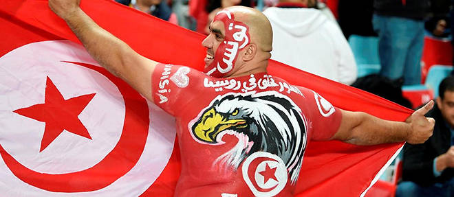 Un fervent supporteur tunisien porte fierement les couleurs de son pays.