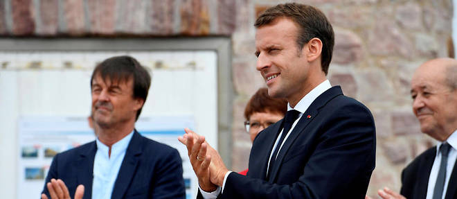 Nicolas Hulot et Emmanuel Macron a Plevenon (Cotes-d'Armor) le 20 juin 2018. 