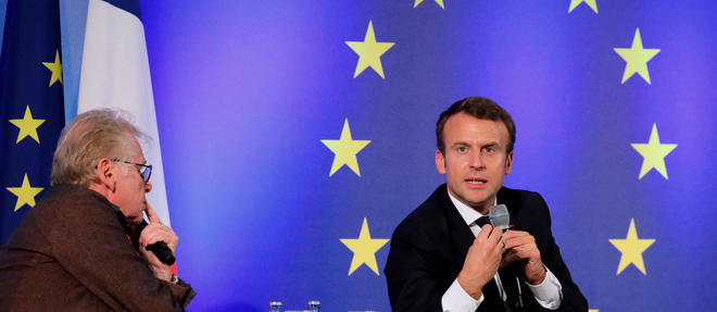 Emmanuel Macron interrogé par l'eurodéputé Daniel Cohn-Bendit le 10 octobre à l'université Goethe de Francfort. ©LUDOVIC MARIN