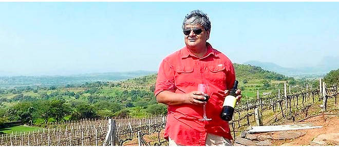 Ravi Viswanathan au milieu des vignes de Grover Zampa, dans la vallee de Nashik, principale region viticole de l'Inde, fin septembre 2015.