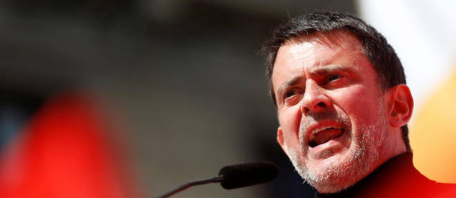 Manuel Valls a Barcelone le 18 mars 2018 lors d'un meeting de Societat Civil Catalana pour defendre une Espagne unie.  