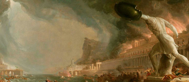 L'analyse de la chute de Rome n'a pas ete une question << accidentelle >> dans l'evolution de la pensee historique occidentale, mais plutot son veritable moteur. (C)Thomas Cole (1801-1848) "La destruction", 1836.