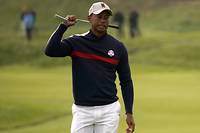  Tiger Woods au cours de son entree en lice a la Ryder Cup, ce vendredi matin.   (C)LIONEL BONAVENTURE