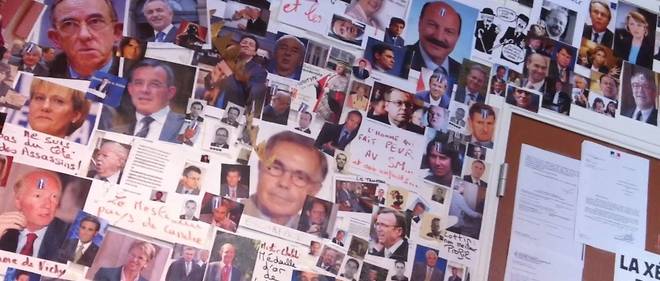 Une partie du mur des cons filme en camera cachee par le journaliste de France 3 Clement Weill-Raynal dans les locaux du Syndicat de la magistrature.