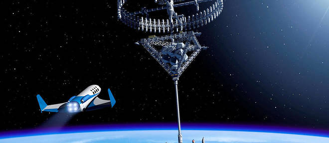 Le tourisme spatial inspire de plus en plus, comme cette idee d'hotel en orbite au-dessus de la Terre, imaginee par des artistes. Image d'illustration.