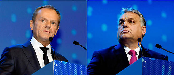 Selon Donald Tusk (a gauche) pour un etre un bon democrate-chretien il fallait etre le contraire de Viktor Orban (a droite).