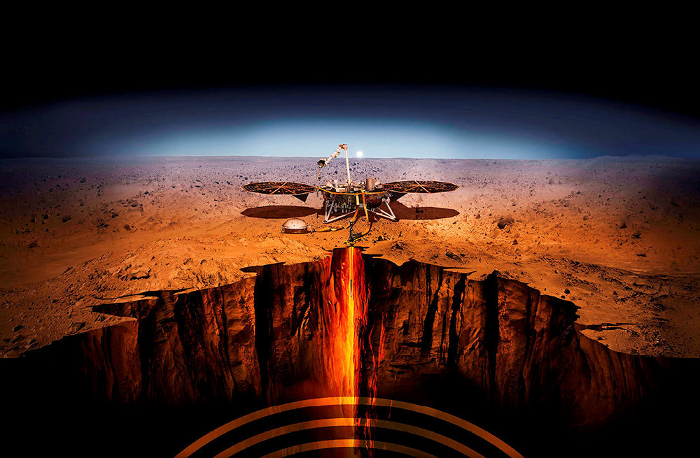 La sonde de la Nasa InSight sur Mars (vue d'artiste).