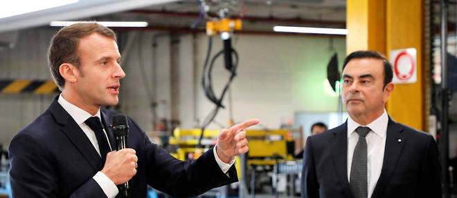 Emmanuel Macron et Carlos Ghosn dans l'usine Renault de Maubeuge le 8 novembre 2018. 