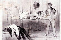  Caricature de Honore Daumier sur les touristes en vacances. Serie "Les Baigneurs" : "La lecon a sec".  (C)Jean Bernard/Leemage