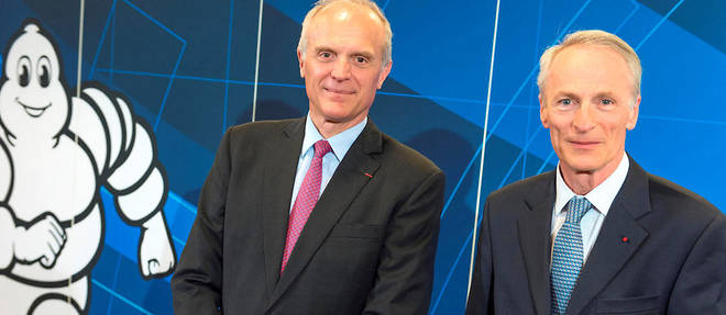 Florent Menegaux (a gauche) succedera officiellement a Jean-Dominique Senard a la tete de Michelin en mai 2019.  