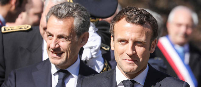 Emmanuel Macron et Nicolas Sarkozy lors de l'hommage aux resistants des Glieres.