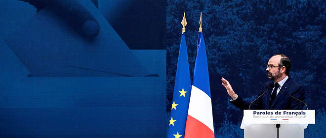 Le Premier ministre Edouard Philippe lors de la restitution du grand debat national, ce lundi, au Grand Palais a Paris.