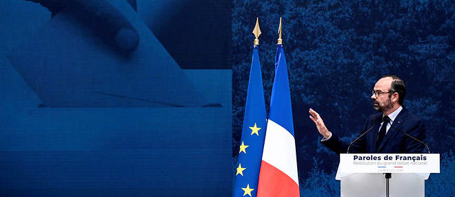 Le Premier ministre Edouard Philippe lors de la restitution du grand debat national, ce lundi, au Grand Palais a Paris.