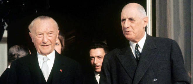 Konrad Adenauer et Charles de Gaulle a l'Elysee.