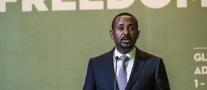 Abiy Ahmed, Premier ministre ethiopien, prend la parole lors de la ceremonie du prix mondial de la liberte de la presse Guillermo Cano a Addis-Abeba, le 2 mai 2019. La ceremonie, mise en place par le gouvernement ethiopien, fait partie de la Journee mondiale de la presse organisee par l'Unesco.