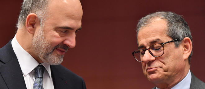  Pierre Moscovici (à gauche) avec le ministre italien de l'Économie. 