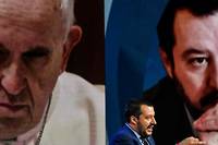 <p>Matteo Salvini durant une émission de Rai 1, en 2018. Salvini a ouvertement porté la contradiction à la ligne d’assistance aux migrants en danger prônée par le pape.</p>