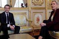 <p>Emmanuel Macron et Marine Le Pen à l'Élysée le 6 février 2019.</p>