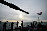  À bord du HMS Northumberland lors des commémorations du Débarquement, au large des côtes anglaises le 5 juin 2019.   