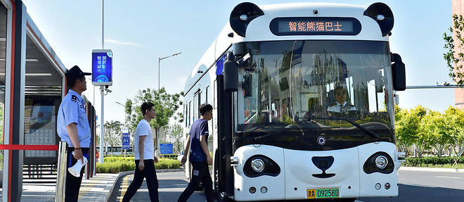 Une navette autonome testee a Tianjin, en Chine. 