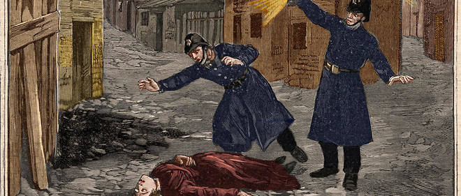 Illustration de l'un des crimes de Whitechapel, commis en 1888 par Jack l'Eventreur.