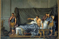 L'empereur Septime Severe (Lucius Septimius Severus Pertinax, 145-211) reproche a son fils Caracalla (186-217) d'avoir voulu l'assassiner. Peinture de Jean Baptiste Greuze (1725-1805). 1769. Dim. 1,24x1,6 m Paris. Musee du Louvre 