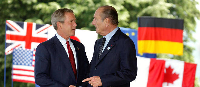Jacques Chirac et George W. Bush en juin 2003, lors d'un G8 a Evian.