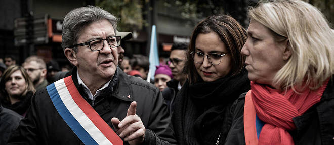 Jean-Luc Melenchon et Daniele Simonnet, conseilliere LFI de Paris, a la manifestation du dimanche 10 novembre contre l'islamophobie.