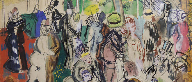 Raoul Dufy (1877-1953), << Le moulin de la Galette >>, 1942, Aquarelle et plume, 28 x 46 cm. Au verso : << Naissance de Venus et travaux des champs >>, dessin a la mine de plomb (C) Adagp, Paris, 2019
 