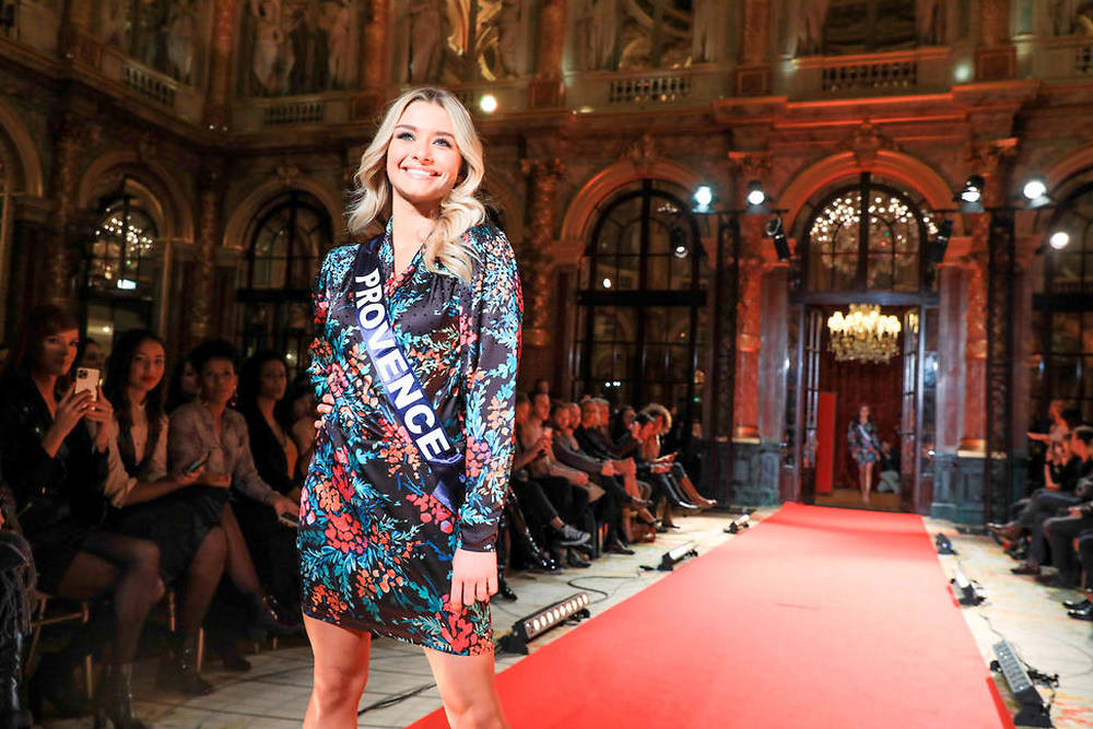 PARIS : Defile de presentation des candidates a l'election Miss France 2020 et conference de presse de l'election MIss France 2020