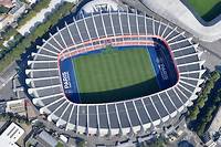 Aerial view of the Parc des Princes stadium in Paris on July 14, 2018. (Photo by GERARD JULIEN / AFP)