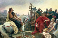  Vercingétorix jette ses armes aux pieds de César . Tableau peint par Lionel Royer en 1899.
